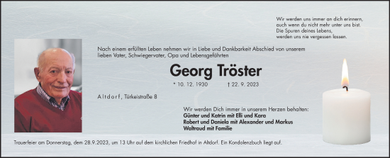 Traueranzeige von Georg Tröster von Der Bote