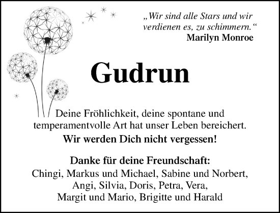 Traueranzeige von Gudrun  von Hersbrucker Zeitung Lokal