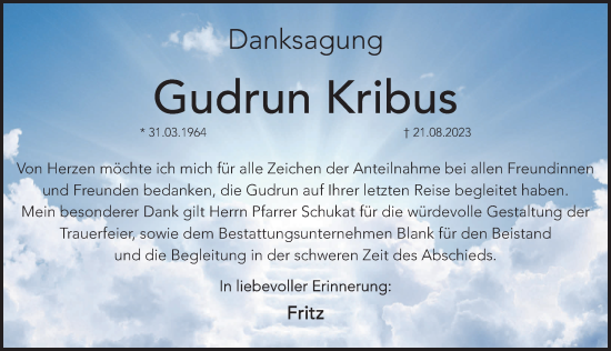 Traueranzeige von Gudrun Kribus von Hersbrucker Zeitung Lokal