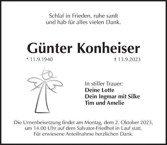 Traueranzeige von Günter Konheiser von Pegnitz-Zeitung