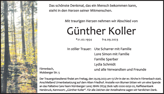Traueranzeige von Günther Koller von Hersbrucker Zeitung Lokal