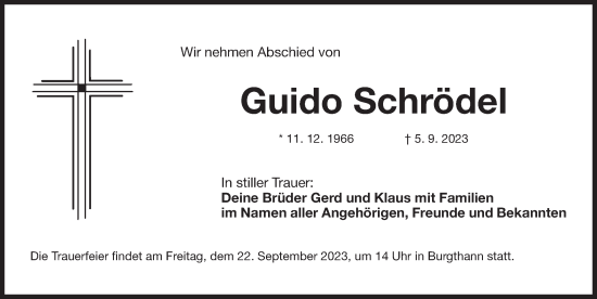 Traueranzeige von Guido Schrödel von Der Bote