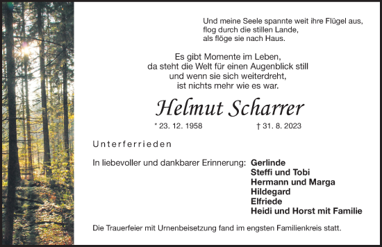 Traueranzeige von Helmut Scharrer von Der Bote