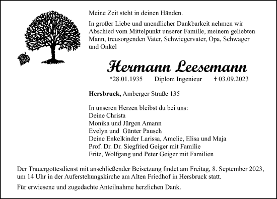 Traueranzeige von Hermann Leesemann von Hersbrucker Zeitung Lokal