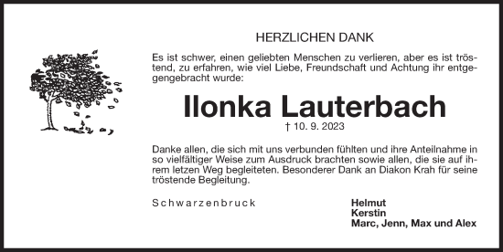 Traueranzeige von Ilonka Lauterbach von Der Bote