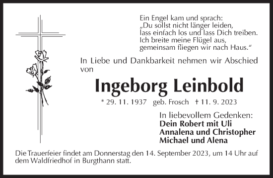 Traueranzeige von Ingeborg Leinbold von Der Bote