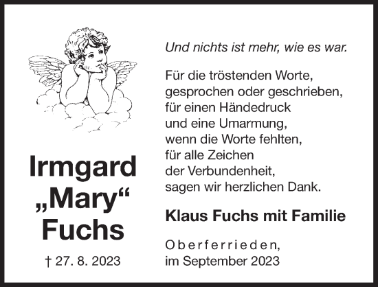 Traueranzeige von Irmgard Fuchs von Der Bote