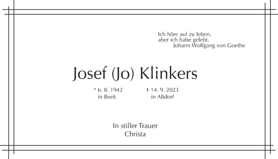 Traueranzeige von Josef Klinkers von Der Bote