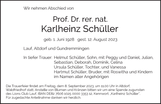 Traueranzeige von Karlheinz Schüller von Pegnitz-Zeitung