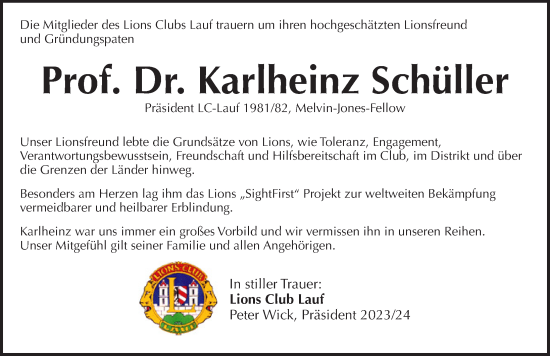 Traueranzeige von Karlheinz Schüller von Pegnitz-Zeitung