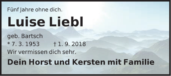 Traueranzeige von Luise Liebl von Hersbrucker Zeitung Lokal