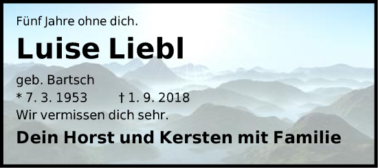 Traueranzeige von Luise Liebl von Pegnitz-Zeitung