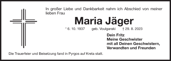 Traueranzeige von Maria Jäger von Der Bote