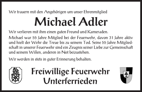 Traueranzeige von Michael Adler von Der Bote
