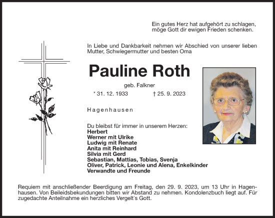Traueranzeige von Pauline Roth von Der Bote