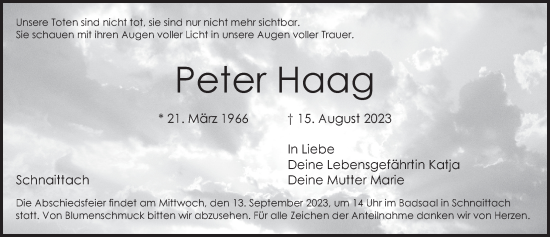 Traueranzeige von Peter Haag von Pegnitz-Zeitung
