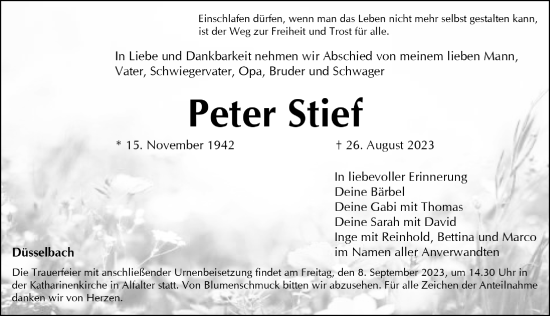 Traueranzeige von Peter Stief von Hersbrucker Zeitung Lokal
