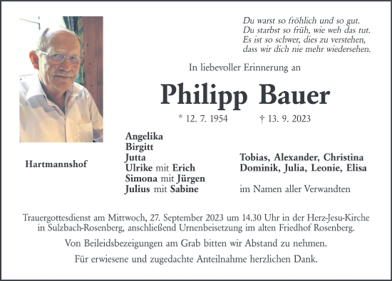 Traueranzeige von Philipp Bauer von Hersbrucker Zeitung Lokal