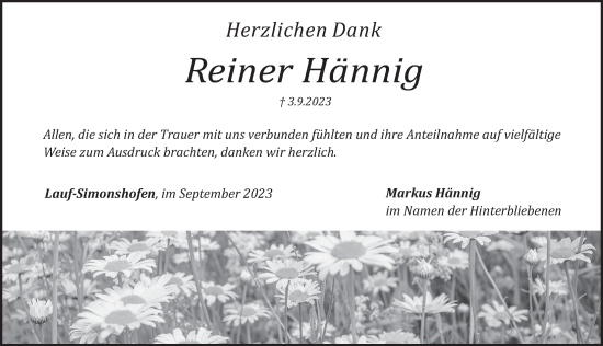 Traueranzeige von Reiner Hännig von Pegnitz-Zeitung