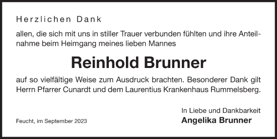 Traueranzeige von Reinhold Brunner von Der Bote