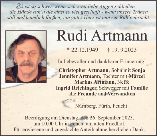Traueranzeige von Rudi Artmann von Der Bote