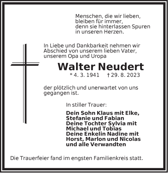 Traueranzeige von Walter Neudert von Der Bote