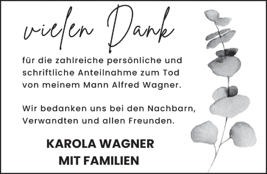 Traueranzeige von Alfred Wagner von Pegnitz-Zeitung