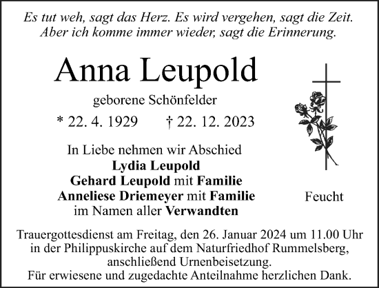 Traueranzeige von Anna Leupold von Der Bote