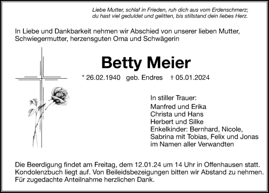 Traueranzeige von Betty Meier von Hersbrucker Zeitung Lokal