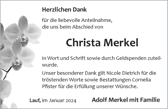 Traueranzeige von Christa Merkel von Pegnitz-Zeitung