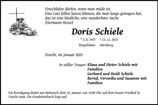 Traueranzeige von Doris Schiele von Der Bote
