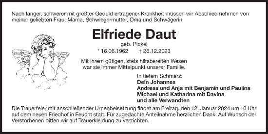 Traueranzeige von Elfriede Daut von Der Bote