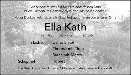 Traueranzeige von Ella Kath von Hersbrucker Zeitung Lokal