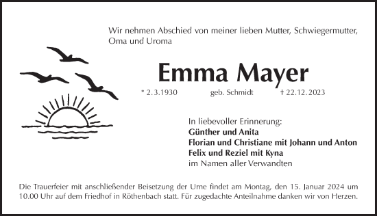 Traueranzeige von Emma Mayer von Pegnitz-Zeitung