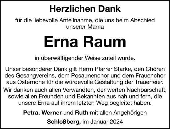 Traueranzeige von Erna Raum von Hersbrucker Zeitung Lokal