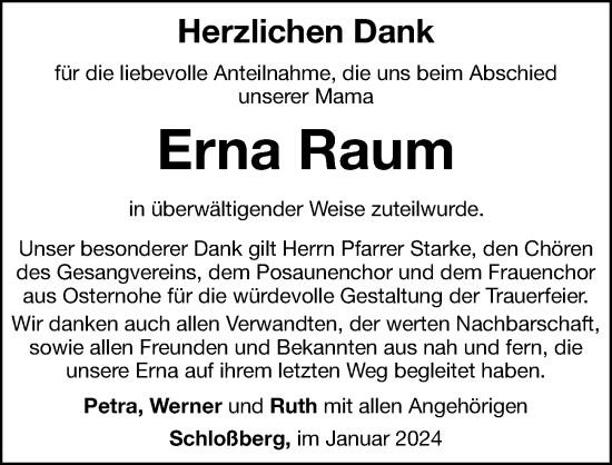 Traueranzeige von Erna Raum von Pegnitz-Zeitung