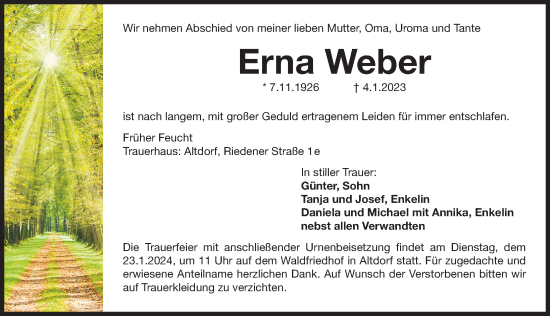 Traueranzeige von Erna Weber von Der Bote