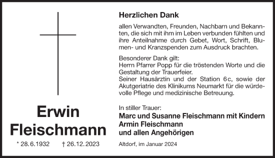 Traueranzeige von Erwin Fleischmann von Der Bote