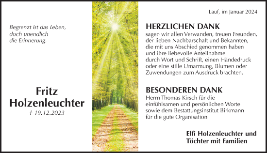 Traueranzeige von Fritz Holzenleuchter von Pegnitz-Zeitung