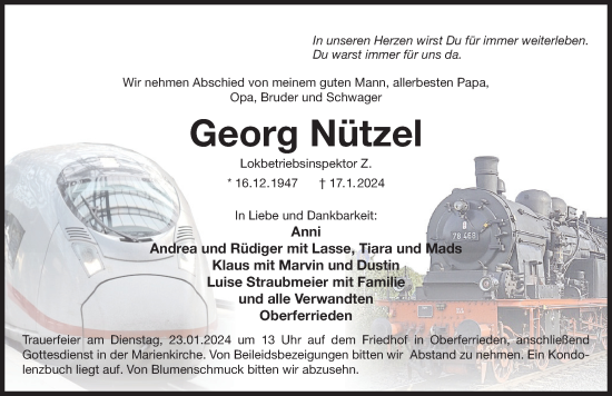 Traueranzeige von Georg Nützel von Der Bote