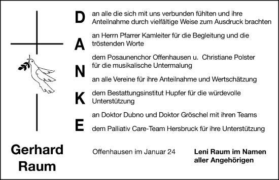 Traueranzeige von Gerhard Raum von Hersbrucker Zeitung Lokal