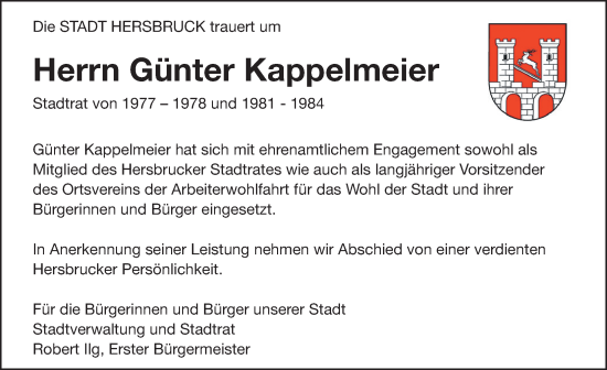 Traueranzeige von Günter Kappelmeier von Hersbrucker Zeitung Lokal