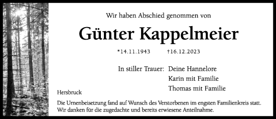 Traueranzeige von Günter Kappelmeier von Hersbrucker Zeitung Lokal
