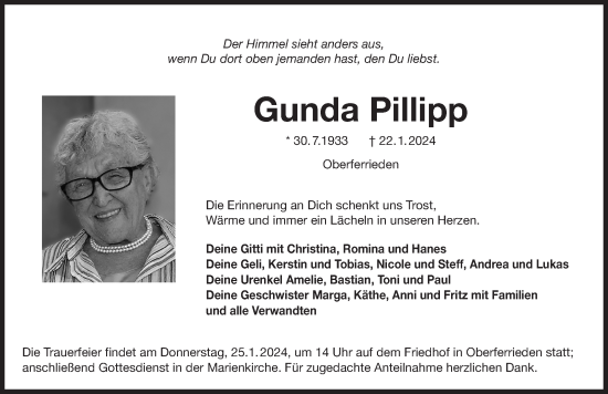 Traueranzeige von Gunda Pillipp von Der Bote