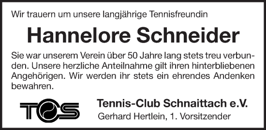 Traueranzeige von Hannelore Schneider von Pegnitz-Zeitung