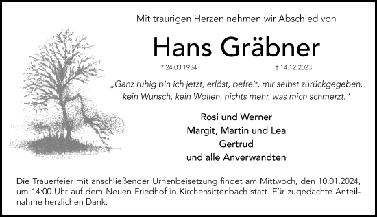 Traueranzeige von Hans Gräbner von Hersbrucker Zeitung Lokal