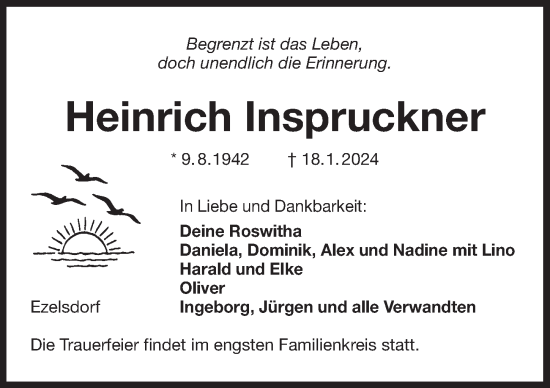 Traueranzeige von Heinrich Inspruckner von Der Bote