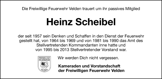 Traueranzeige von Heinz Scheibel von Hersbrucker Zeitung Lokal