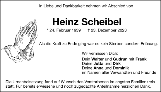 Traueranzeige von Heinz Scheibel von Hersbrucker Zeitung Lokal