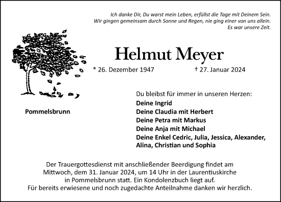 Traueranzeige von Helmut Meyer von Hersbrucker Zeitung Lokal